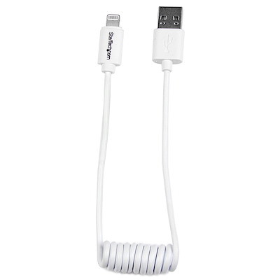 Startech 0.6 M (2 Ft.) Coiled Lightning To Usb Cable - Lightning Charger Cable For Iphone / Ipad / Ipod - Apple Mfi Certified - Lightning To Usb Cable - White - USBCLT60CMW