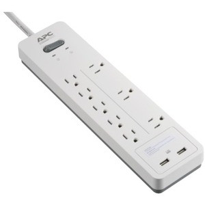 APC Surgearrest Home/Office 8-Outlet Surge Suppressor/Protector - 8 X Nema 5-15R, 2 X Usb - 2160 J - 120 V Ac Input With 2 Usb Charging Ports - PH8U2W
