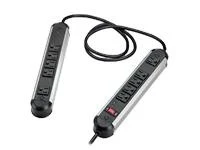 Fellowes Split Surge Protector with 10 outlets. 6ft power cord with 1-1/2ft between units plus right angle plug for easy cord management. 1,250 joules,15-amp circuit breaker. $50,000 Connected Equipment Warranty. UL and cUL approved. - 99082