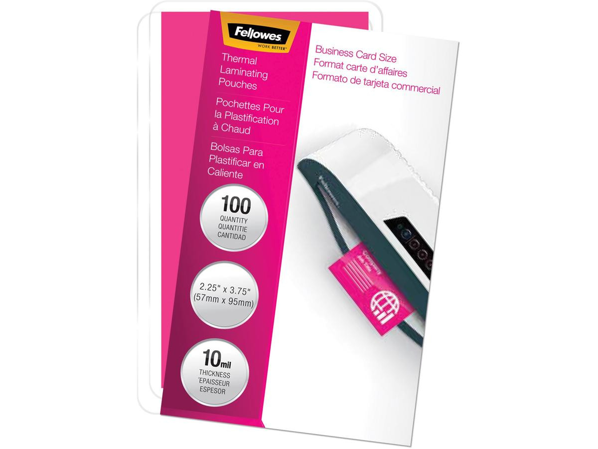 Fellowes LAMINATING POUCHES BUSINESS CARD 10MIL 100PK,DDS MUST be ordered in multiples of CASE QTY=10 - 52058