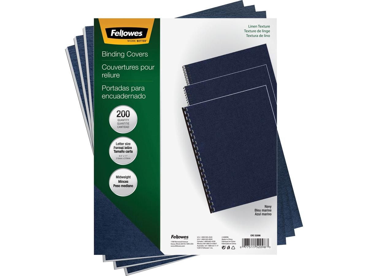 Fellowes BINDING COVERS EXPRESSIONS LINEN NAVY LTR SIZE 200PK,DDS MUST be ordered in multiples of CASE QTY=2 - 52098