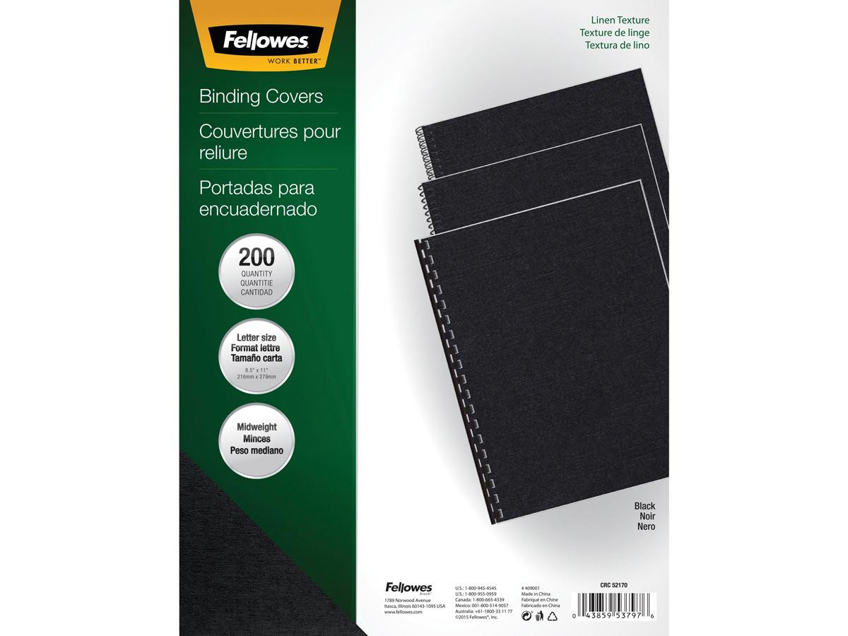 Fellowes BINDING COVERS EXPRESSIONS LINEN BLACK LETTER SIZE 200PK,DDS MUST be ordered in multiples of CASE QTY=2 - 5217001