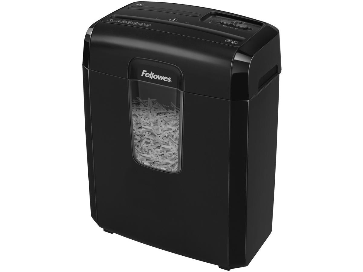 Fellowes Patented SafetyLock disables shredder for added safety protection. Shreds 7 sheets per pass into 5/32 x 1-3/8inch cross-cut particles (Security Level P-4). Also safely shreds staples, paper clips and plastic credit cards . - 4772001
