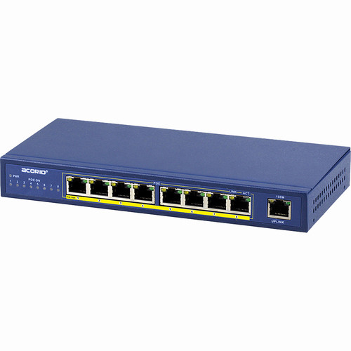 4XEM Full 8-Port PoE 10/100Mbps Ethernet Switch - 8 Ports - Fast Ethernet - 10/100Base-TX - 2 Layer Supported - Power Supply - Twisted Pair - PoE Ports - Desktop - 1 Year Limited Warranty ETHERNET SWITCH WITH UPLINK PORT