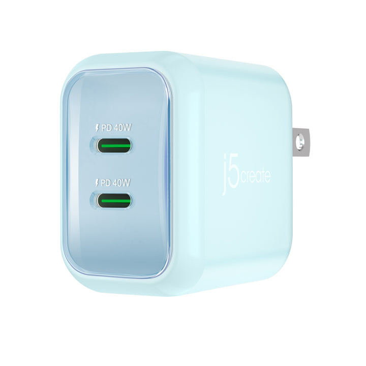 j5create 40W GaN USB-C 2-Port Mini Charger, For MacBook Air, Laptop, iPhone, Android Phone, and Mobile Devices  - JUP2540C