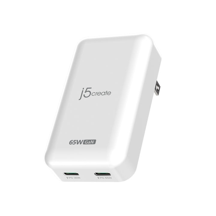 j5create 65W GaN Slim PD USB-C 2-Port Charger, For MacBook Air, Laptop, iPhone, Android Phone, and Mobile Devices  - JUP2465