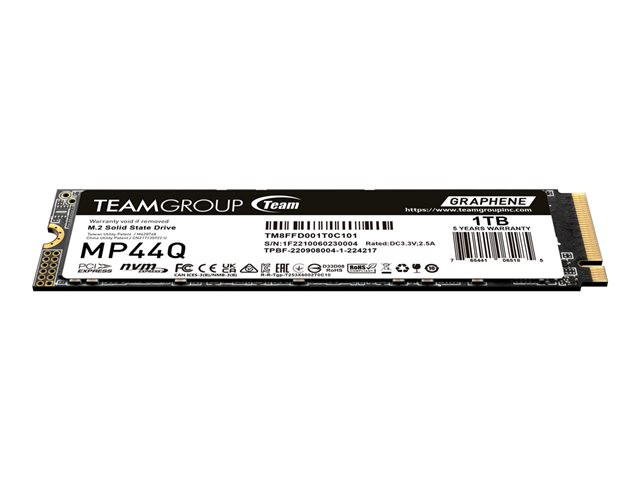 Teamgroup Mp44Q 1Tb Nvme 1.4 Pci-E Gen4X4 M.2 2280 Qlc Ssd - Incorporatingteamgroup Inc.Exclusively-Patented Graphene Heat Dissipation Label With A Thickness Less Than 1Mm, The Ssd Effectively Eliminates Any Potential Interference - TM8FFD001T0C101