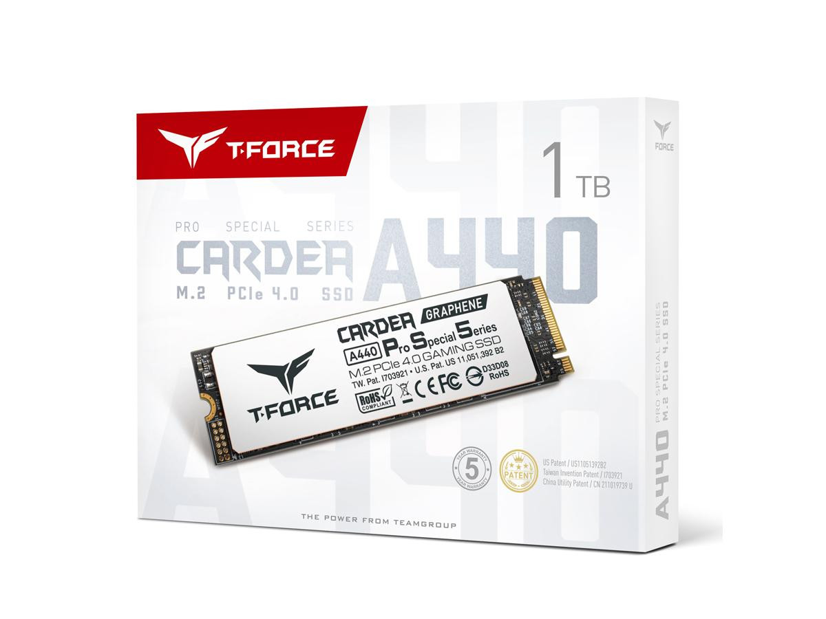 Teamgroup T-Force Cardea A440 Pss M.2 2280 1Tb Pcie Gen 4.0 X4 Nvme 1.4 Internal Solid State Drive (Ssd) Retail With New Heatsink Aluminum Heatspreader - TM8FPY001T0C129
