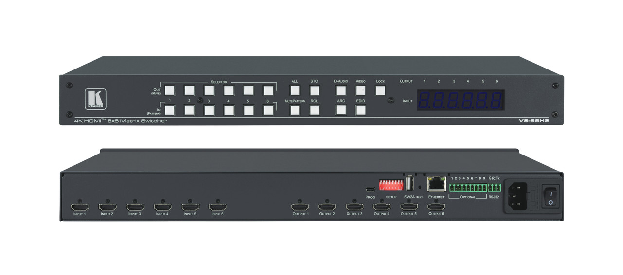 Kramer 6x6 4K HDR HDCP 2.2 Matrix Switcher with Digital Audio Routing - 20-00011530