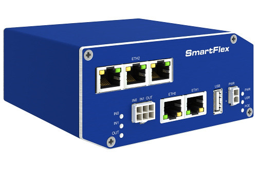 Advantech B+B SmartWorx Modular LTE Router with SmartWorx Hub – EMEA, 5x ETH, USB, 2x I/O, SD Slot, PoE, PSE, SL, Plastic Enclosure – SR30008120-SWH