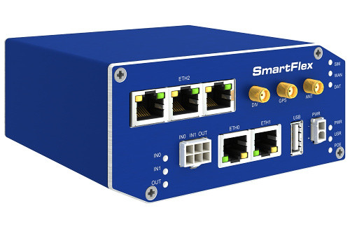 Advantech B+B SmartWorx Modular LTE Router with SmartWorx Hub – EMEA, 5x ETH, USB, 2x I/O, SD Slot, Dual SIM, SL, Plastic Enclosure – SR30500120-SWH