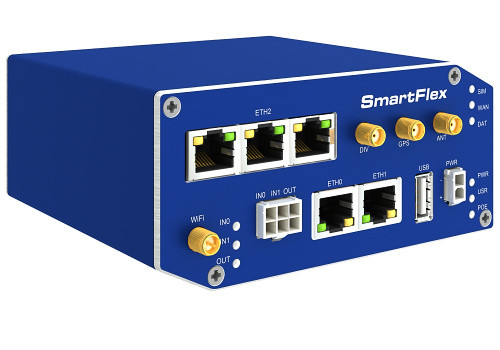 Advantech B+B SmartWorx Modular LTE Router with SmartWorx Hub – EMEA, 5x ETH, USB, 2x I/O, SD Slot, Dual SIM, Wi-Fi, SL, Plastic Enclosure – BB-SR30510120-SWH