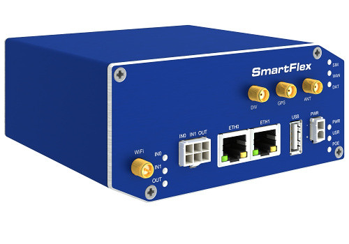 Advantech B+B SmartWorx Modular LTE Router with SmartWorx Hub – EMEA, 2x ETH, USB, 2x I/O, SD Slot, Dual SIM, Wi-Fi, PoE PSE, SecureLink, Plastic Enclosure – BB-SR30518020-SWH