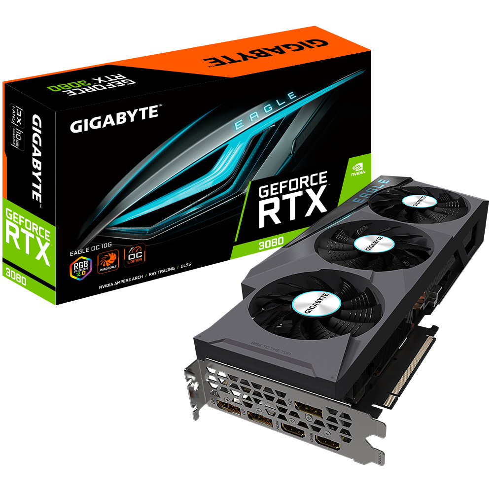 Gigabyte GeForce RTX 3080 EAGLE OC 10GB Video Card, GV-N3080EAGLE OC-10GD (REV2.0)