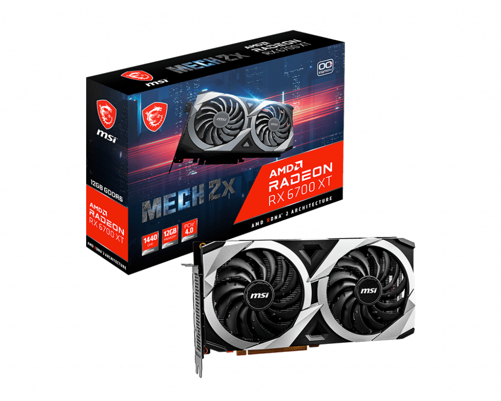 MSI Radeon Rx 6700 Xt Mech 2X 12G Oc - 2620 Mhz / 16 Gbps 12Gb Gddr6 - 192-Bit - Displayport X 3 (V1.4) Hdmi X 1 (Supports 4K@120Hz/8K@60Hz And Vrr As Specified In Hdmi 2.1)