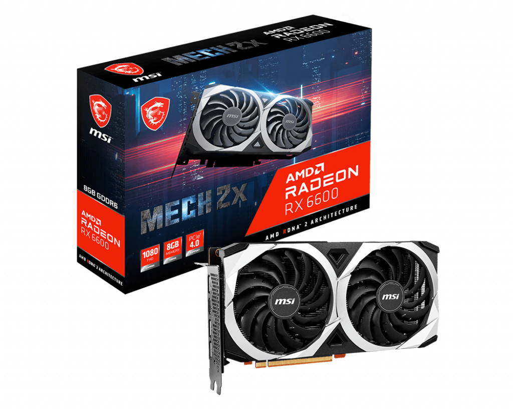 MSI Radeon Rx 6600 Mech 2X 8G - 2491 Mhz / 14 Gbps 8Gb Gddr6 - 128-Bit - Displayport X 3 (V1.4) Hdmi X 1 (Supports 4K@120Hz/8K@60Hz And Vrr As Specified In Hdmi 2.1)