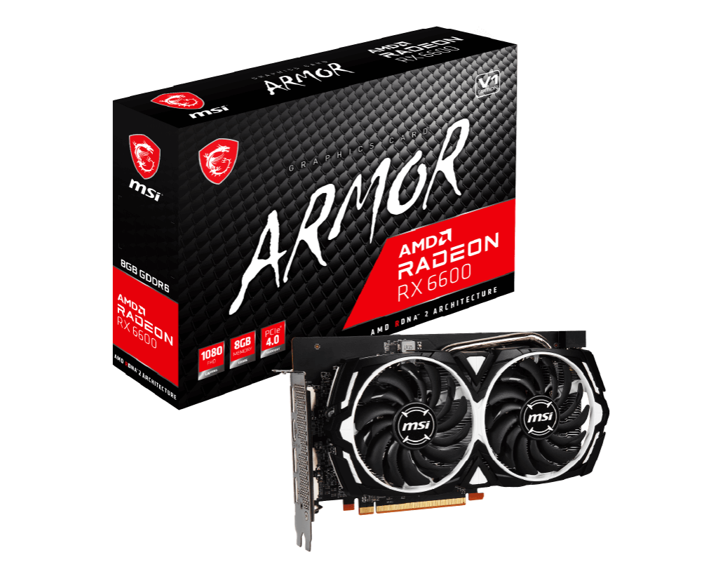 MSI Radeon Rx 6600 Armor 8G V1 - 2491 Mhz / 14 Gbps 8Gb Gddr6 - 128-Bit - Displayport X 3 (V1.4) Hdmi X 1 (Supports 4K@120Hz/8K@60Hz And Vrr As Specified In Hdmi 2.1)