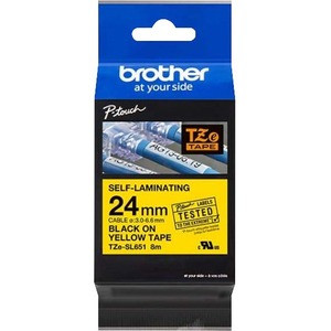 Brother Mobile Self-Laminating Tape - 15/16" Width - Rectangle - Black On Yellow - Water Resistant - TZESL651