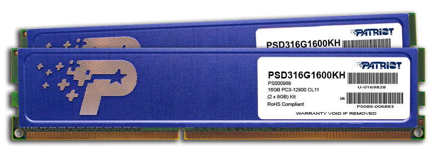 Patriot Signature DDR3 16GB (2 X 8GB) Cl11 Pc3-12800 (1600MHz) DIMM Kit - PSD316G1600KH