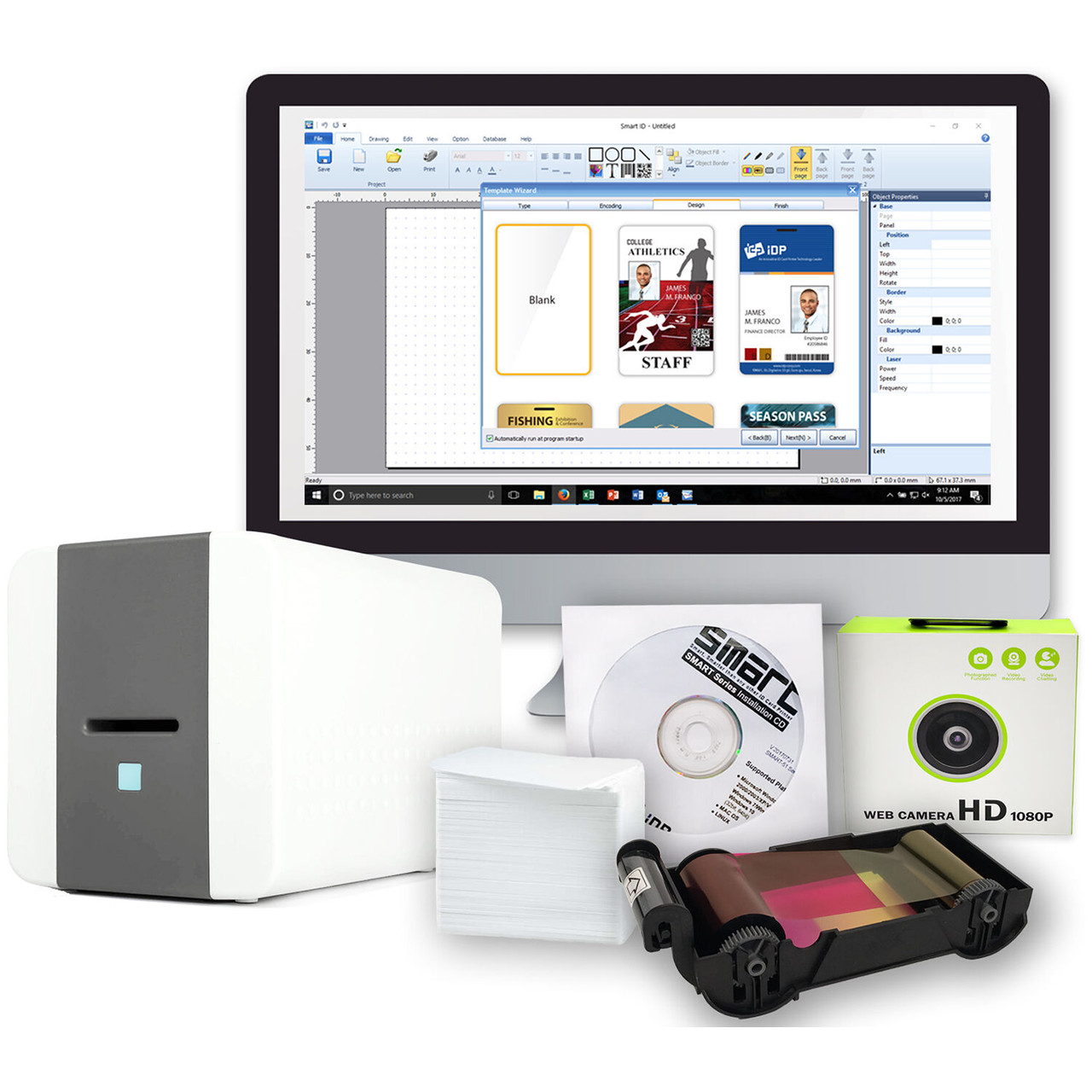 Brady SMART-21S SIMPLEX PRINTER USB/KIT 100 PRINT YMCKO RIBBON 100 PRIMUS PVC CARDS BUNDLE (KIT PLUS USB CAMERA) - 653311B