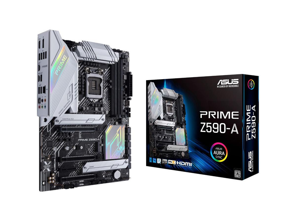 Asus LGA 1200 (Intel 11th/10th Gen) ATX Motherboard (14+2 DrMOS Power Stages, 3 x M.2, Intel 2.5Gb LAN, USB 3.2 Front Panel Type-C, Thunderbolt 4 Support, Aura Sync RGB Lighting) - PRIMEZ590-A