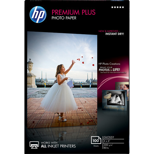 HP Premium Plus Photo Paper, Glossy 100 Sheets, 4 x 6 CR668A