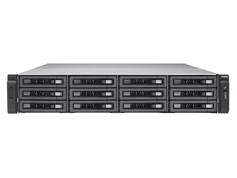 Qnap 12 (+6) Bay 10GbE NAS and iSCSI/ IP-SAN with dual OS options (QES/QTS), SAS 12G, SAS/SATA 6G, Xeon D-1531 2.2GHz, 32GB RAM, 4-LAN, built-in 2x10Gb SFP+, 40GbE-ready - TES-1885U-D1531-32G-US