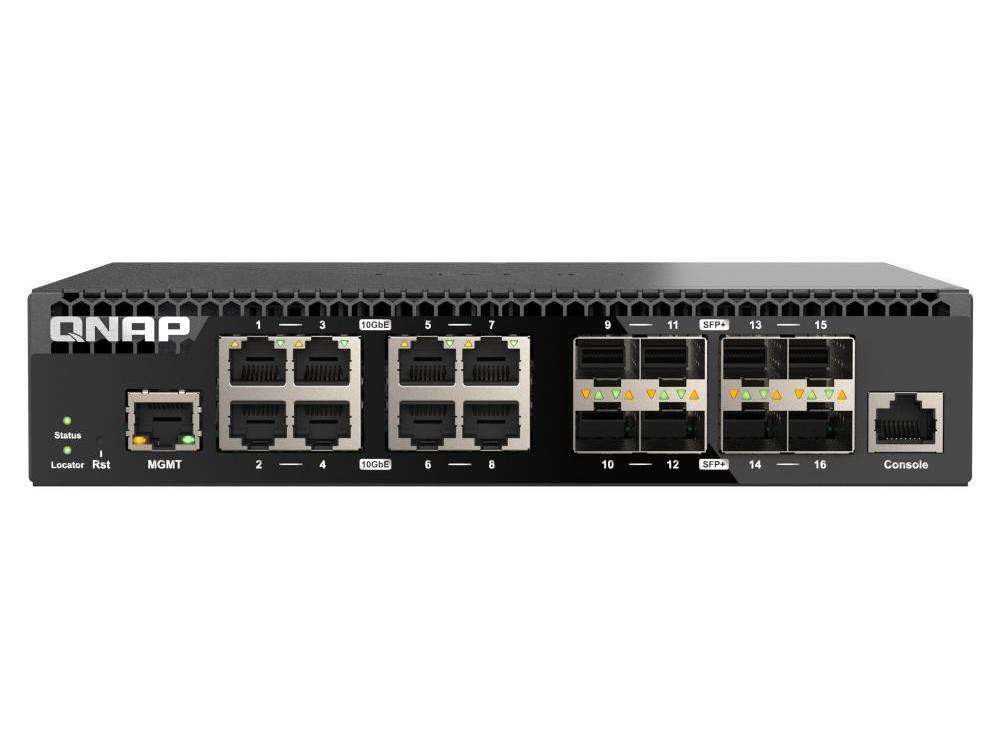 Qnap QSW-M1208-8C, Management Switch, 12 port of 10GbE port speed, 4 port SFP+, 8 port SFP+/ NBASE-T Combo, support For 5-speed auto negotiation (10G/5G/2.5G/1G/100M) - QSW-M1208-8C-US