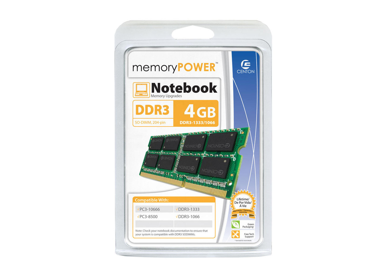 Centon 4GB PC3-10600 204 pin DDR3 - R1333SO4096