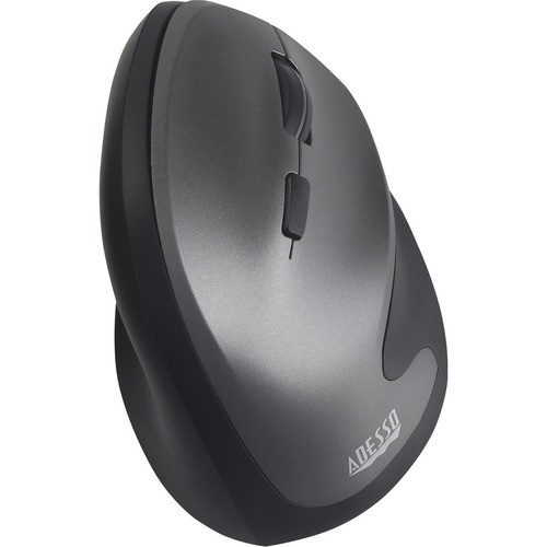 Adesso Antimicrobial Wireless Vertical Ergonomic Mouse - Optical - Wireless - Radio Frequency - 2.40 GHz - Gray, Black - USB - 2400 dpi - Scroll Wheel - 6 Button(s) - Right-handed Only - IMOUSE A20. - IMOUSEA20