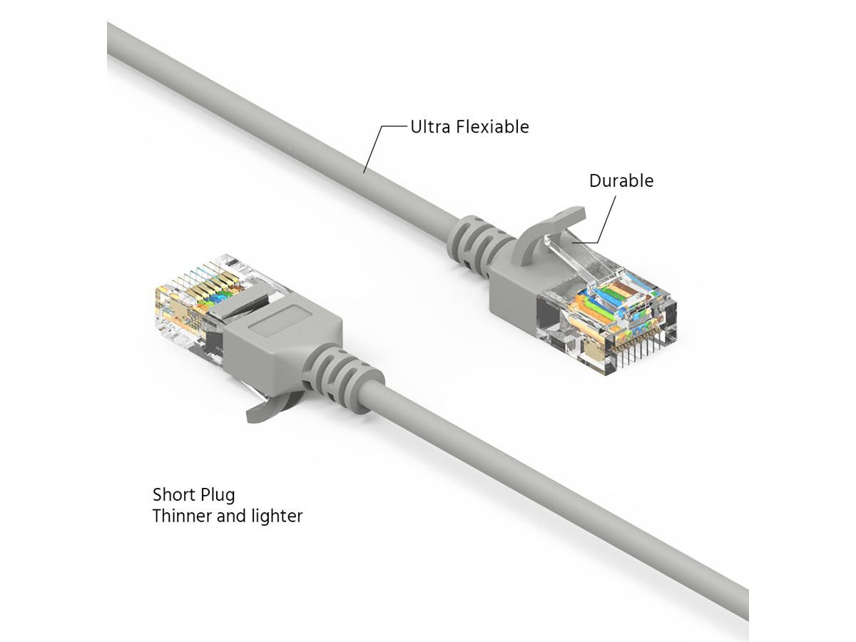 Micropac 30Ft Cat6A Utp Slim Ethernet Network Booted Cable 28Awg Gray - C6A-SL-30-GYB