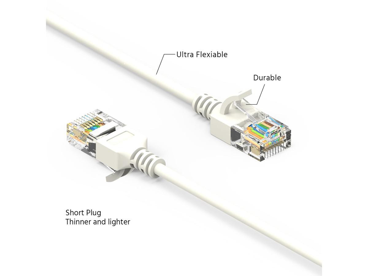 Micropac 30Ft Cat6A Utp Slim Ethernet Network Booted Cable 28Awg White - C6A-SL-30-WHB