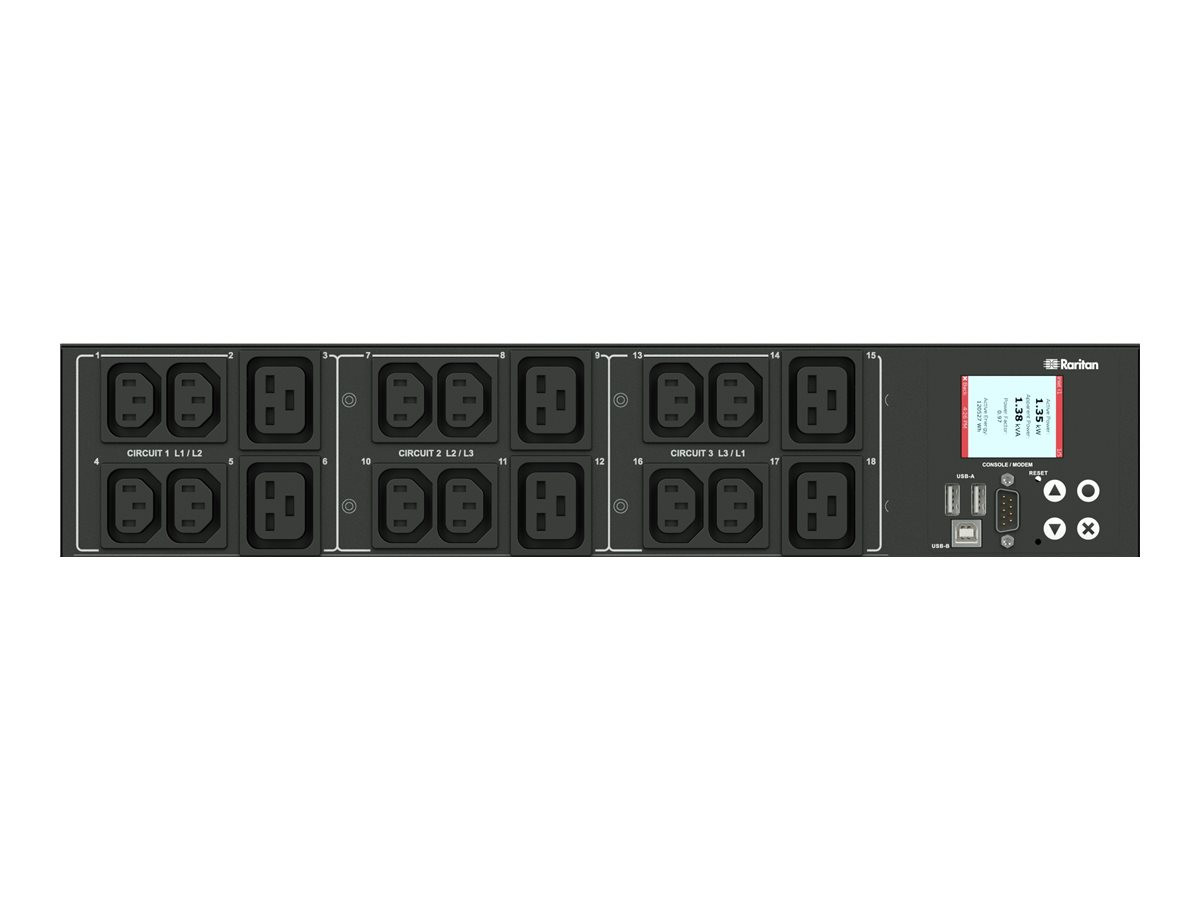 Raritan PX3-1902R 18-Outlets PDU - Switched, Metered - NEMA L21-30P (3P4W) - 12 x IEC 60320 C13, 6 x IEC 60320 C19 - 230 V AC - 2U - Rack-mountable - PX3-1902R-K2
