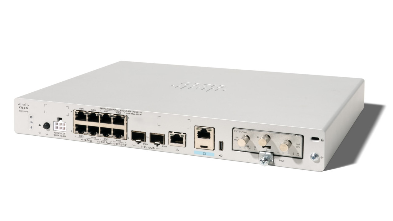 Cisco 8200 Series Secure Router - 1 RU - 2 x 10 Gbps SFP/SFP+ and 8 x 2.5G Multigigabit RJ45 Ports - 16 GB DRAM - 16 GB - C8235-G2