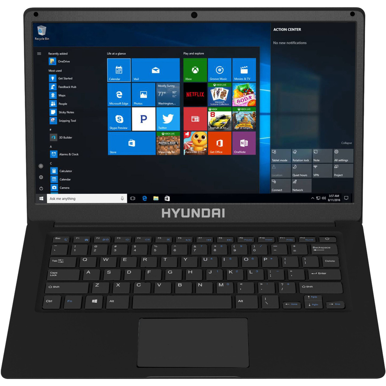 Hyundai Thinnote-A, 14.1" Celeron Laptop, 4GB RAM, 64GB Storage, Expandable 2.5" SATA HDD Slot, Windows 10 Pro, Black - L14WB1EBK