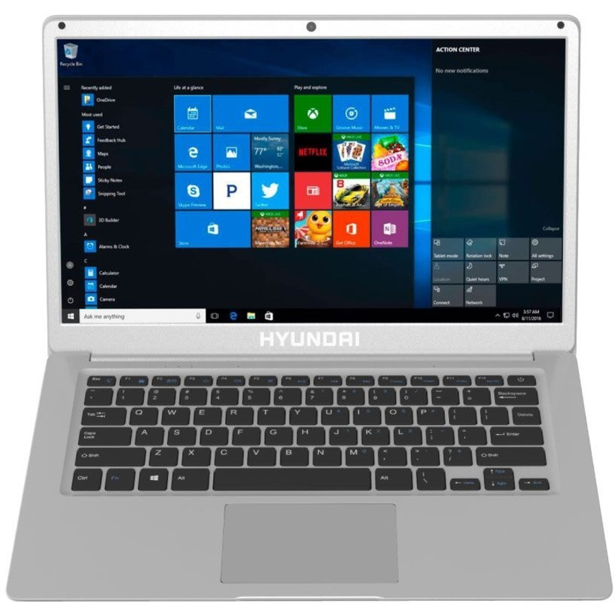 Hyundai Thinnote-A, 14.1" Celeron Laptop, 4GB RAM, 64GB Storage, Expandable 2.5" SATA HDD Slot, Windows 10 Home S Mode, English Keyboard, Silver - L14WB2S