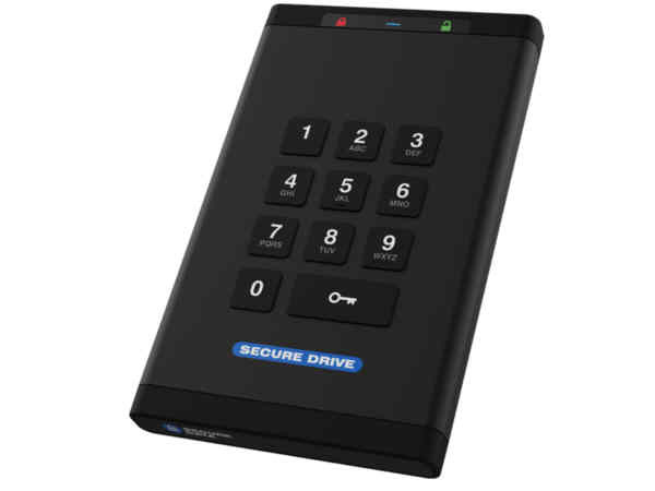 Securedata Securedrive Kp (2Tb) Fips-140-2 Level 3 Validated 256-Bit Hardware Encrypted External Portable Ssd Usb 3.0 - Unlock Via On-Board Keypad - SD-KP-12-BL2000GB-SSD