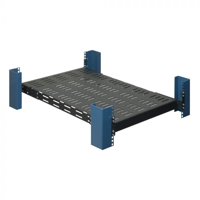 Rack Solutions 4Post Heavy Duty Fixed Shelf With 900 Pound Weight Cpacity. Shelf Depth Is 28 Inches With A Mounting Depth Of 15-31.5 Inches. Shelf Is Made From Steel And Is Finished In Black Textured Powder Coat. - 108-0991
