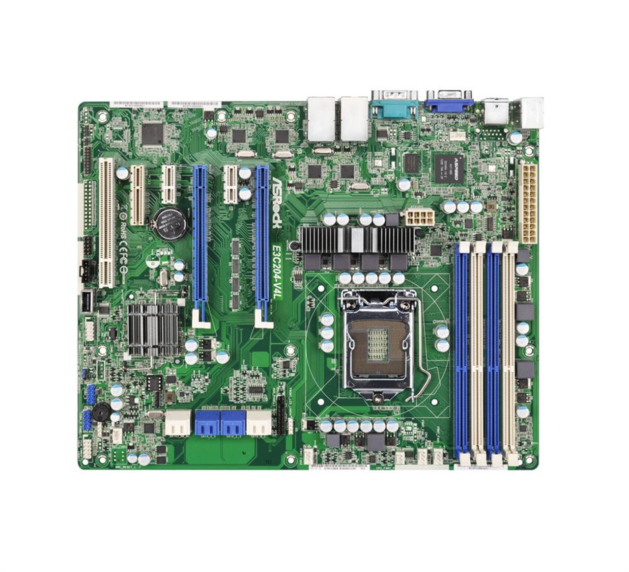 AsRock  Motherboard - 100% All Solid Capacitor design - Supports Dual Channel DDR3 1600 memory, 4 DIMM slots, Max. 32GB - 2 PCIe 3.0 x16, 1 PCIe 2.0 x4, 2 PCIe 2.0 x1, 1 PCI - E3C204-4L
