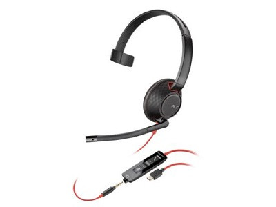HP Poly Blackwire 5210 Monaural USB-C Headset +3.5mm Plug +USB-C/A Adapter - 8X230AA