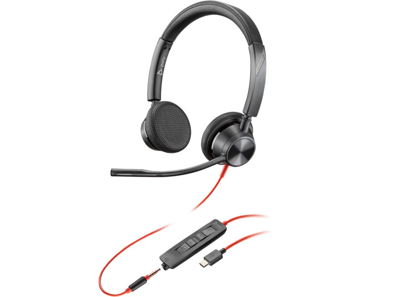 HP Poly Blackwire 3325 Stereo USB-C Headset +3.5mm Plug +USB-C/A Adapter - 8X221AA