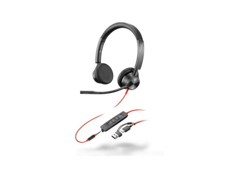 HP Poly Blackwire 3325 Stereo Microsoft Teams Certified USB-C Headset +3.5mm Plug +USB-C/A Adapter - 8X222AA