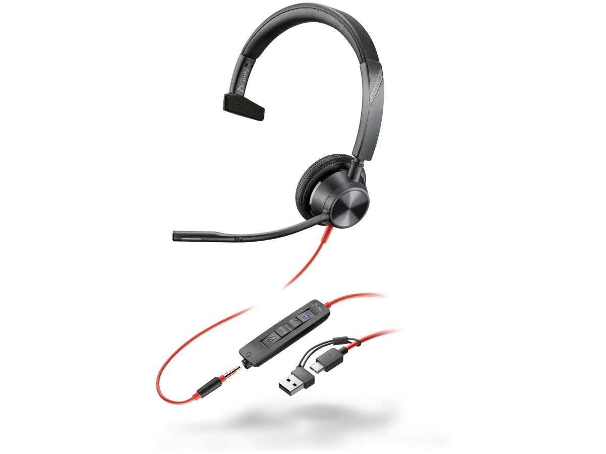 HP Poly Blackwire 3315 Monaural Microsoft Teams Certified USB-C Headset +3.5mm Plug +USB-C/A Adapter - 8X218AA