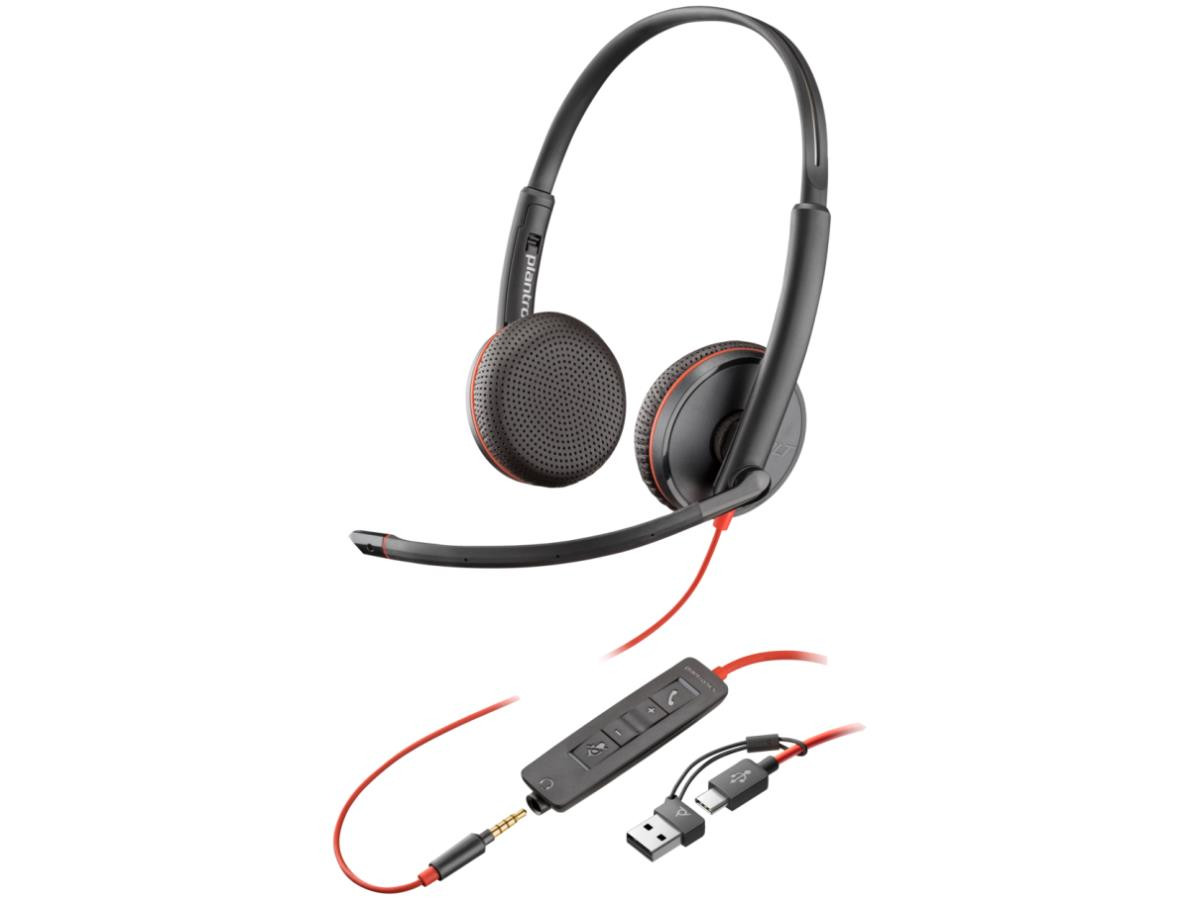 HP Poly Blackwire 3225 Stereo USB-C Headset +3.5mm Plug +USB-C/A Adapter (Bulk) - 8X229A6