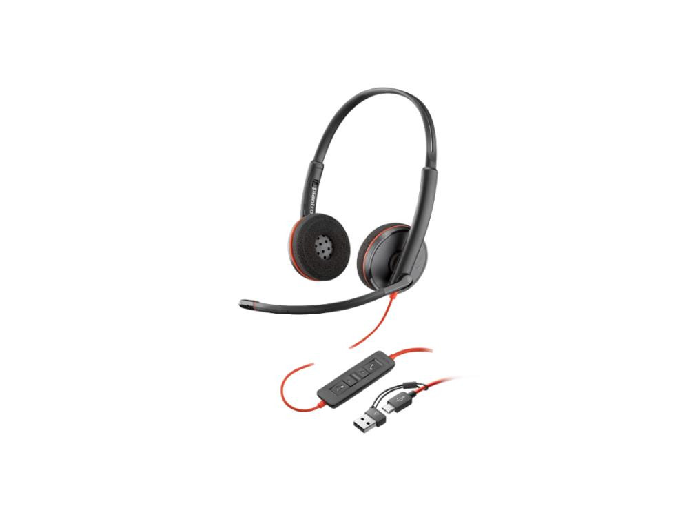HP Poly Blackwire 3220 Stereo USB-C Headset +USB-C/A Adapter (Bulk) - 8X228A6