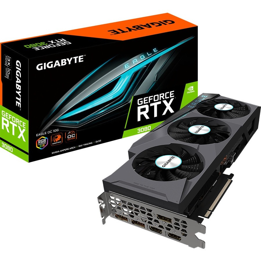 Gigabyte NVIDIA GeForce RTX 3080 Graphic Card - 10 GB GDDR6X - 1.76 GHz Core - 320 bit Bus Width - PCI Express 4.0 x16 - DisplayPort - HDMI GV-N3080EAGLE OC-10GD - GVN3080EAGLEOC10GD