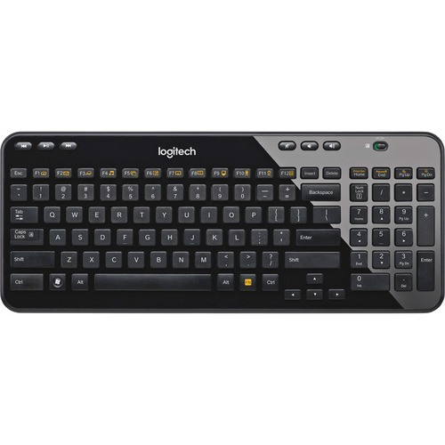 Logitech K360 Wireless Keyboard - Wireless Connectivity - RF - 2.40 GHz - USB Interface Email, Play/Pause, Previous Track, Next Track, Volume Control, Mute Hot Key(s) - Computer - PC - AA Battery Size Supported - Black - 920-004088