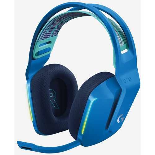 Logitech G733 Lightspeed Wireless RGB Gaming Headset - Stereo - Wireless - 65.6 ft - 5 Kilo Ohm - 20 Hz to 20 kHz - Over-the-head - Binaural - Circumaural - Cardioid, Uni-directional Microphone - Blue - 981-000942
