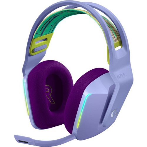 Logitech G733 Lightspeed Wireless RGB Gaming Headset - Stereo - Wireless - 65.6 ft - 5 Kilo Ohm - 20 Hz to 20 kHz - Over-the-head - Binaural - Circumaural - Cardioid, Uni-directional Microphone - Lilac - 981-000889