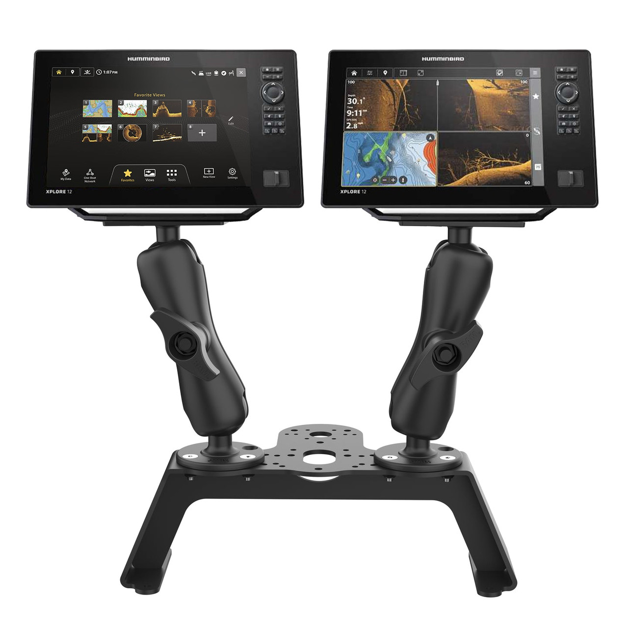 RAM Mount RAM Fishfinder Deck Kit with Humminbird Helix 8-10 & XPLORE Dual Mount - RAM-FF1-D-202-25-202-2